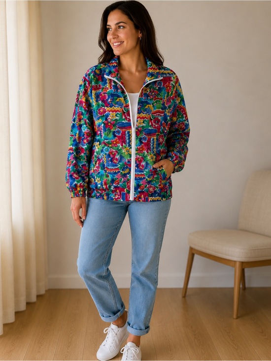 Franciscan Jackets & Blazers - Vintage Koret Floral Windbreaker Jacket Retro 80s 90s Multicolor Zip Up Sz S